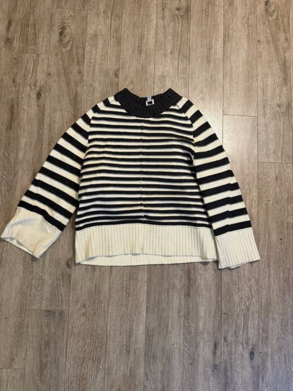 Anthropologie MAEVE The Chandler Crew Neck Relaxed Sweater Striped Gray Medium